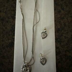 Brighton Silver Heart Necklace and Earring Set